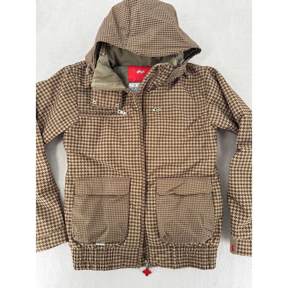 FourSquare Womens Snowboard Jacket Tan Brown Houndstooth Ski Winter NWOT 10K - Picture 5 of 8